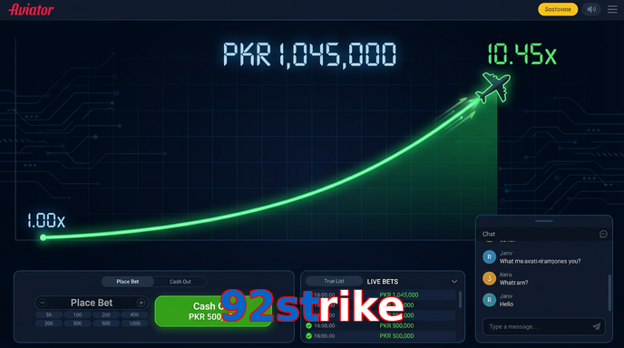 Main screen of 92Strike aviator page for PK players