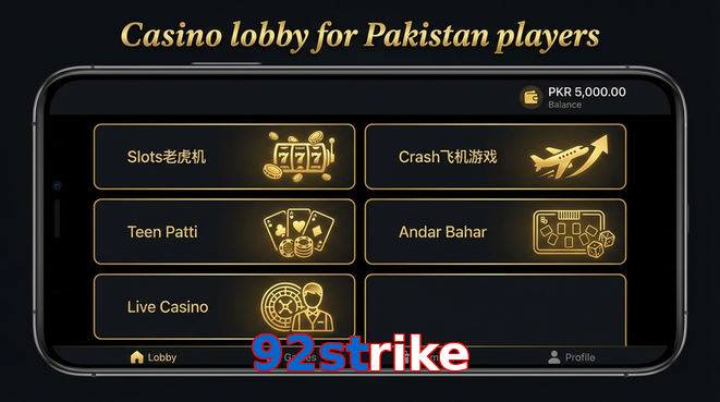Lobby view of 92Strike for Pakistan users